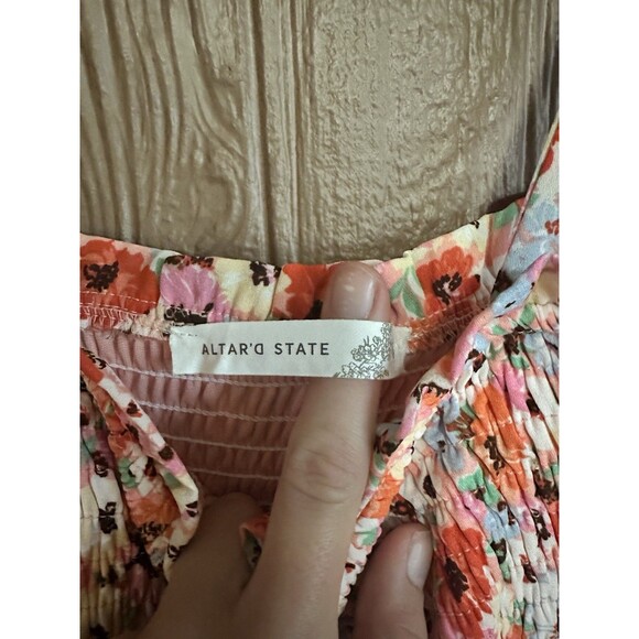 Altar'd State Tiered Floral Mini Dresse Size Large Tie Straps Stretch Ruffle‎ - Picture 3 of 7